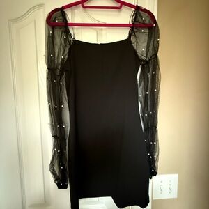 Black Dress with Sheer Pearl Sleeves